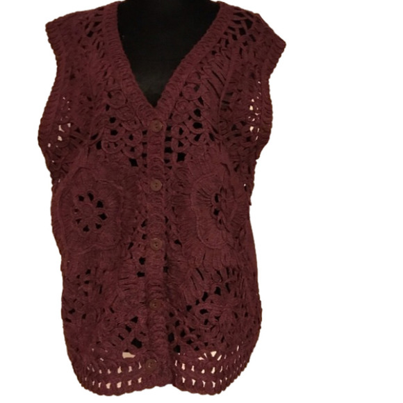Jon & Anna Knitted Crocheted Sweater Vest. Wine Coloured. Size L /XL. - Picture 1 of 6